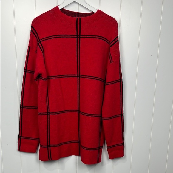 Womens Pullover Tunic Sweater Red Black S/M Large Scale Plaid Stretch Soft Comfy - Picture 1 of 11